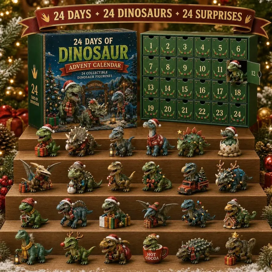 ๐ฆ24 Days of Dinosaur Christmas Advent Calendar โ 24 Collectible Dino Figurines & Holiday Surprises