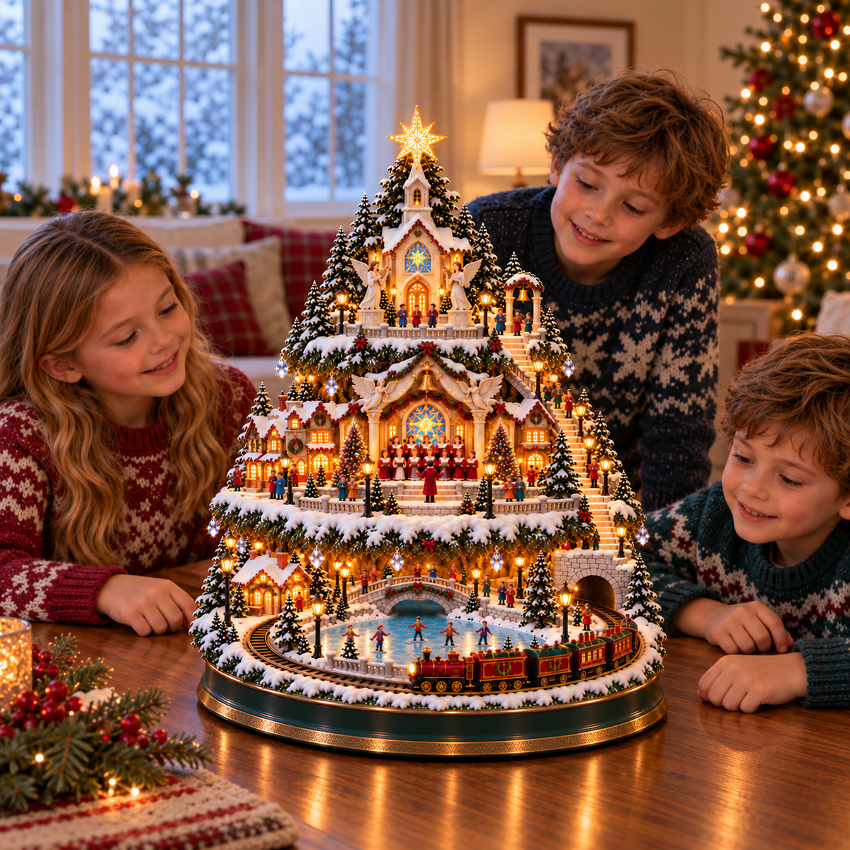 ✨ Christmas Village Lightscape Tree – Glowing Train, Carousel & Winter Wonderland 🎄🚂