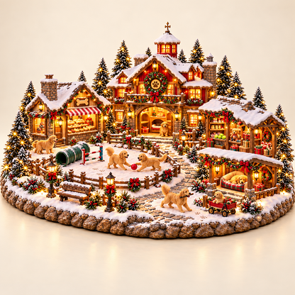 🔥🐕Christmas Golden Retriever Village – Lighted Dog Lover’s Holiday Scene🐶