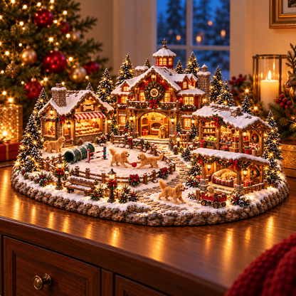 🔥🐕Christmas Golden Retriever Village – Lighted Dog Lover’s Holiday Scene🐶
