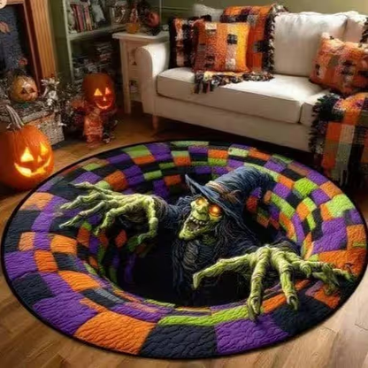 🎉 🎃3D visual effects Skeleton Vortex Quilted Round Halloween Rug