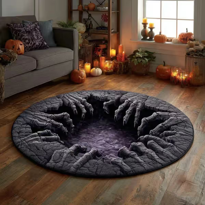 🎉 🎃3D visual effects Skeleton Vortex Quilted Round Halloween Rug