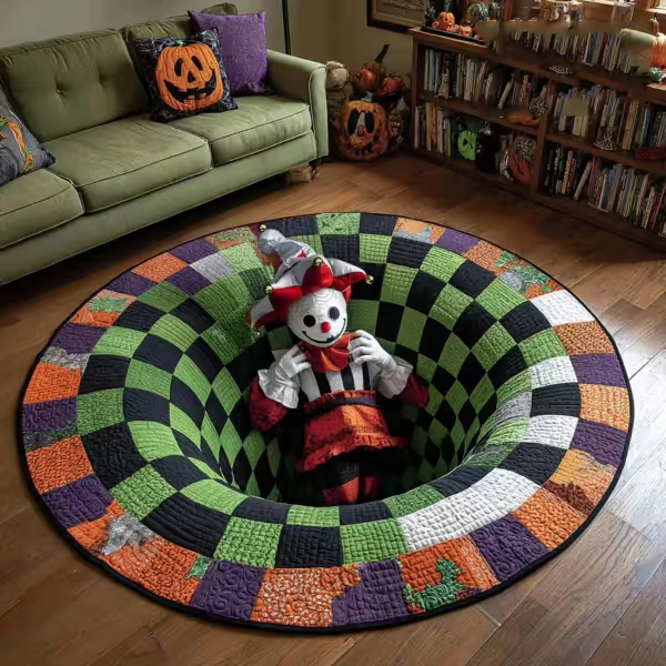 🎉 🎃3D visual effects Skeleton Vortex Quilted Round Halloween Rug