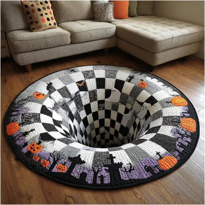 🎉 🎃3D visual effects Skeleton Vortex Quilted Round Halloween Rug