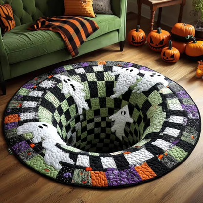 🎉 🎃3D visual effects Skeleton Vortex Quilted Round Halloween Rug