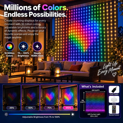 ✨ Smart 400 LED Curtain Lights – Custom Animations, Music Sync & App Control