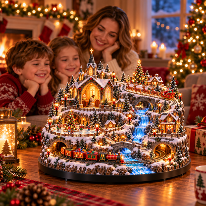 🎄🚞Lighted Animated Christmas Village with Train, Reindeer Sleigh & Waterfall✨