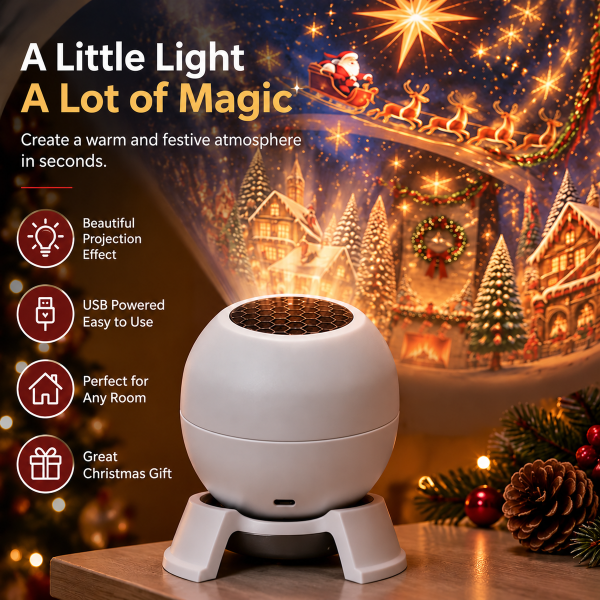 🎄 Magical Christmas Projection Night Light – Transform Any Room Into A Holiday Wonderland