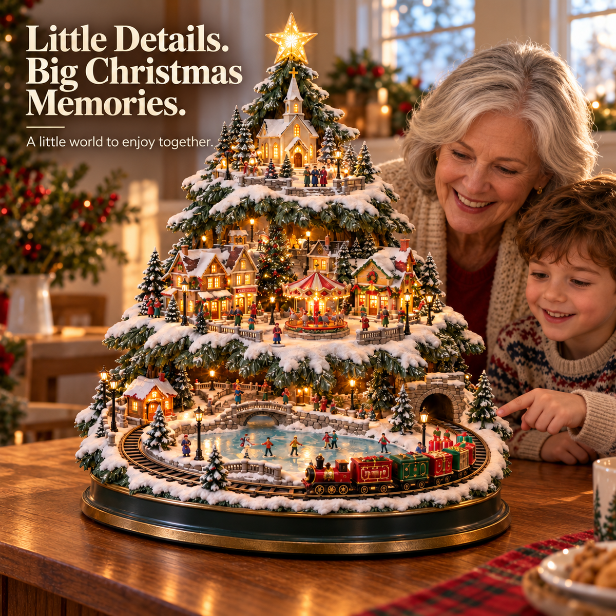 ✨ Christmas Village Lightscape Tree – Glowing Train, Carousel & Winter Wonderland 🎄🚂
