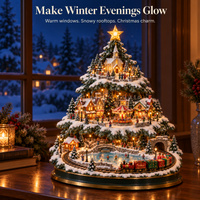 🎄Lighted Christmas Village Tree with Train & Carousel🎄