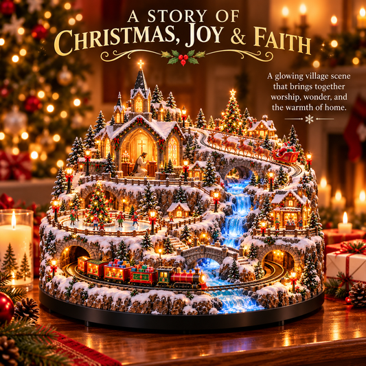 🎄🚞Lighted Animated Christmas Village with Train, Reindeer Sleigh & Waterfall✨